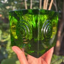 Mid Century Avocado Green Viking Glass Bullseye Square ...