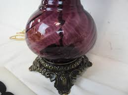 Purple Glass Courage Casting Hurricane Lamp, Works, 3 Piece Assembly | EstateSales.org