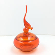 Vintage Viking Epic Glass Orange Long Tail Bird Covered Dish Bowl | eBay Australia