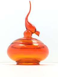 Vintage Viking Epic Glass Orange Long Tail Bird Covered Dish Bowl | eBay