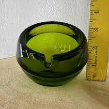 Vintage Viking Orb Ashtray Slanted Sphere MCM Green Glass Home Decor 4" Across | eBay
