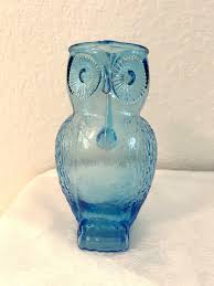 Mid-Century Kanawha Blue Glass Owl Pitcher | Chairish