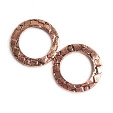 Buy 18mm Copper Ring Set of 2 pieces Embossed Dot & Square Pattern Online | The Bead Traders