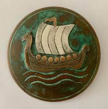Vintage Kirsten Peterson, Copenhagen Tri-Metal Brooch with Viking Longboat | eBay UK