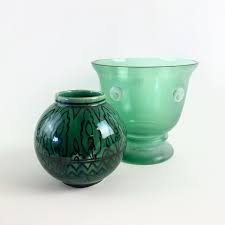 Handgeblazen Groene Kunstglazen Vaas Met Pruimen | Vintage ...