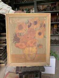 Vintage Old Original Sunflower Vase Painting Print Of Vincent ...