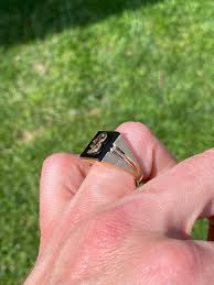 The Jati: Vintage Gentleman's Onyx and Carved J Initial Cocktail Ring in Yellow Gold