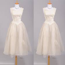 Vintage Wedding Dresses Tea Length Sleeveless Tulle 1950s ...