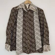 Vintage 70s Alex Coleman Womens Medium Brown Floral Cottagecore Disco Shirt | eBay
