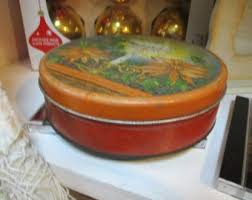 Vintage Christmas Cookie Tin, 6" Across and 1 3/4" Tall, Candle,poinsettia, Holly Berries - Etsy