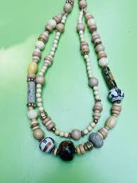 Vintage Beaded Necklace Wood Resin Ceramic Necklace for ...