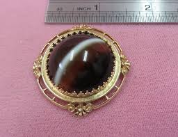 Vtg 14K Yellow Gold Banded Agate Brooch Pin Pendant 14.48 ...