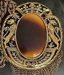 Vintage oval Slag Glass royal crown lion crest fringe large ...