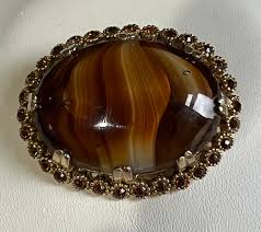 Vintage Agate Gold Tone Brooch - Etsy