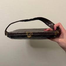 Vintage 1950s Alligator Purse Gold hardware dark... | Depop