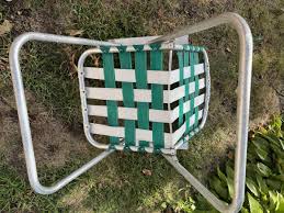 Vintage 1970s Green & White Webbed Aluminum Folding Lawn ...