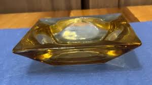 Vintage Large Amber Cigar Cigarette 4 Slot Square Glass Ashtray Mid Century | eBay