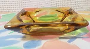 Vintage Mid-Century Modern Amber Gold Square Glass Cigarette Cigar Ashtray 4Slot | eBay