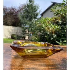 Mid Century Thick Yellow Amber Glass Cigar Cigarette Square Wide Four Notch Ashtray Smoke Bowl Bar Cart Home Decor - Etsy