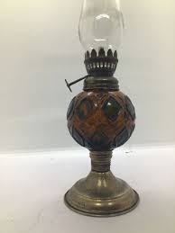 Vintage Amber Glass Oil Lamp with Brass Colored Base | eBay