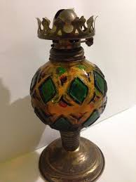 Antique old stained glass kerosene lamp | eBay