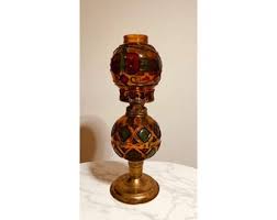 Vintage Amber Faux Stained Glass Oil Lamp - Sail Boat Brand - Etsy