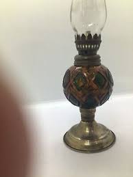 Vintage Amber Glass Oil Lamp with Brass Colored Base | eBay