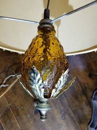 Vintage Mid Century Modern Retro Swag Lamp ~ Groovy Amber Glass Gold Accent Light With Drum Shade ~ Living Room Hallway Decor~ Dining Room - Etsy