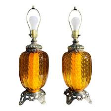 Vintage 1970s Amber Glass Nightlight Table Lamps - a Pair | Chairish