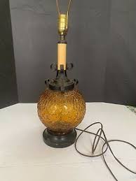Vintage 1960's-1970's Amber Glass Gothic Spanish Revival Table Lamp | eBay