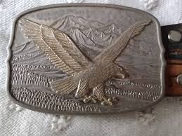 HandcraftedTooled Leather Belt w/Soaring Eagle Buckle, Men's ...