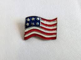 JP735 Vintage Silver Tone and Enamel USA Flag Brooch ...
