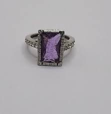 Ring Silvertone Size 8 Rectangular Purple Stone White Rhinestones Beautiful Good | eBay