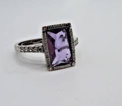 Silver Tone Ring with Large Purple Glass 1980s | eBay