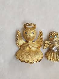 Set Of 2 Vintage ULTRA Gold Tone Angel Brooch Pin | eBay
