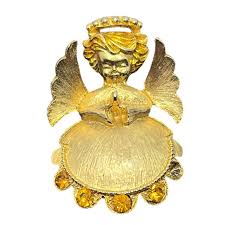 Jewelry | Vintage Gold Tone Rhinestone Christmas Angel ...