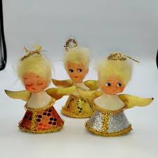 3 Vintage Christmas ANGELS Christmas cone tulle ornaments ...