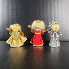 3 Vintage Christmas Angel Ornaments Cardboard Plastic Felt ...