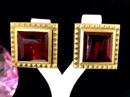 YVES SAINT LAURENT BRASS-TONE FACETED RUBY RED GLASS FRAMED ...