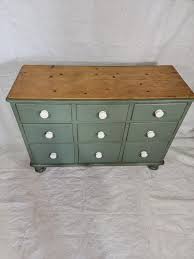 Green Antique Bank of Nine Drawers From England | Chairish