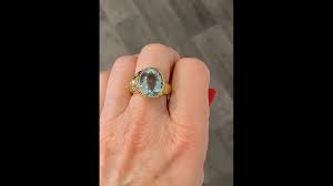 Vintage 18K Gold Aquamarine and Diamond Ring For Sale at 1stDibs