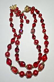 Trifari 2T Red Ruby Aurora Borealis Glass Pearls Choker 16.5 ...