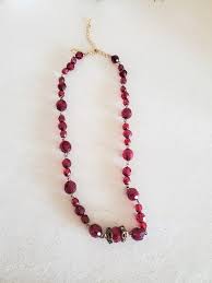 Vintage Red Beaded Necklace, Wine Beads, Scarlet Red Beads ...