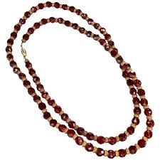 Vintage Red Faceted Bead Necklace Gold Tone 32" Long Glass ...