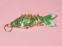 Cute Vintage Chinese Articulated Green Fish Charm In Gold ...
