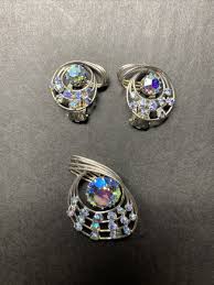 Vintage Blue AB Crystal Swirl Brooch Earring Set | eBay