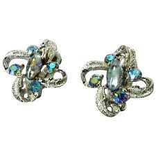 STRIKING Vintage AB Rhinestone Earrings, Lovely Sparkling ...