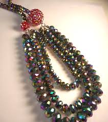 Vtg Dark Ab Coated Crystal 30" 3 Strand Necklace & Bracelet ...