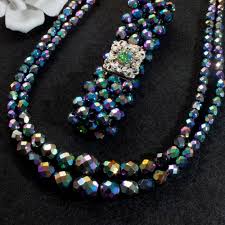 Jewelry Set Vintage Necklace and Bracelet Iridescent Black ...