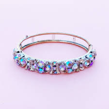 Vintage Blue Aurora Borealis Crystal Hinged Bangle Bracelet ...